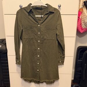 Olive Green Button-Up Shirt Dress